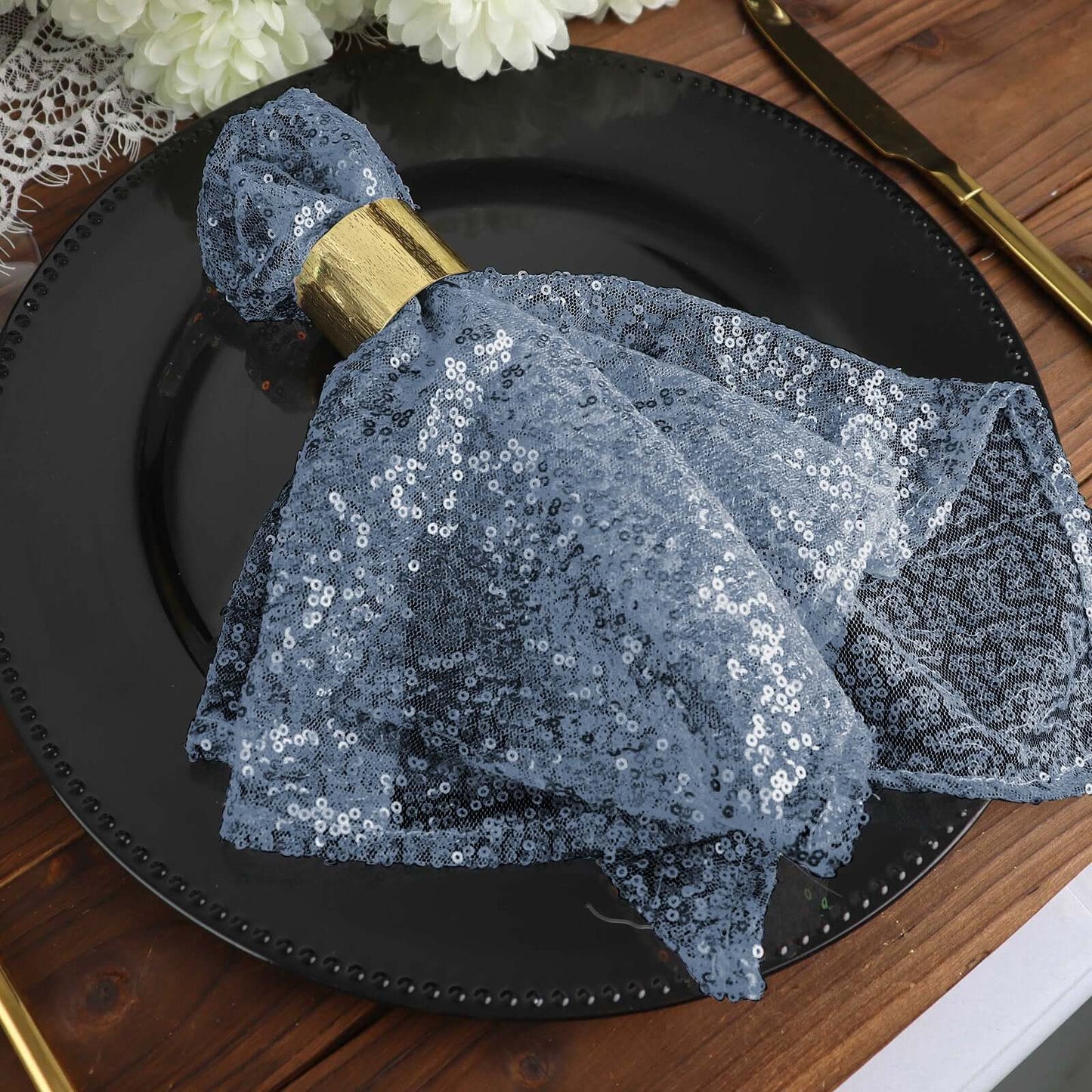 Sequin 20"x20" Napkin Dusty Blue - Shimmering Dinner Napkin