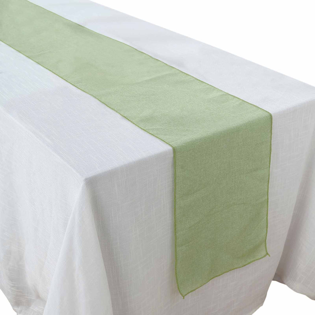 Faux Linen 14"x108" Table Runner Sage Green - Rustic Style Table Decor