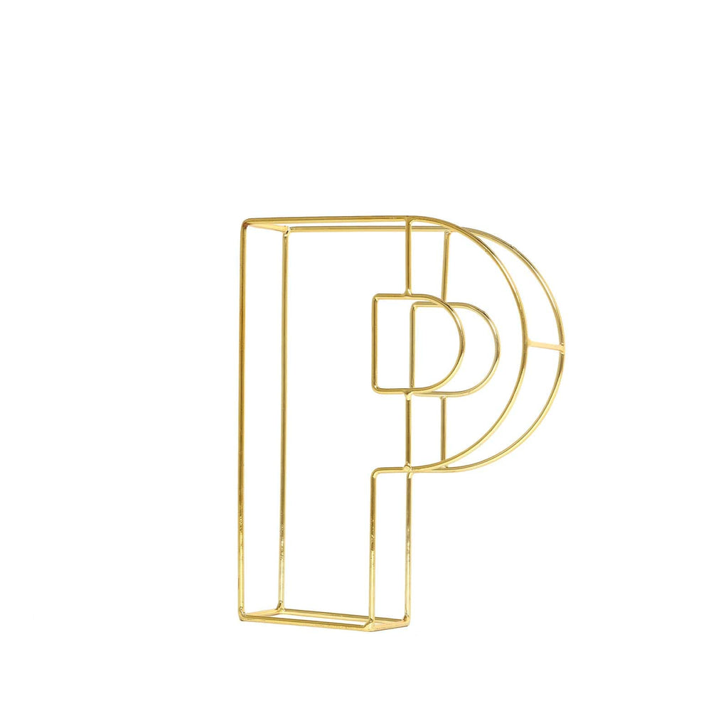 8" Tall Gold Freestanding 3D Decorative Wire Letter, Wedding Centerpiece - P