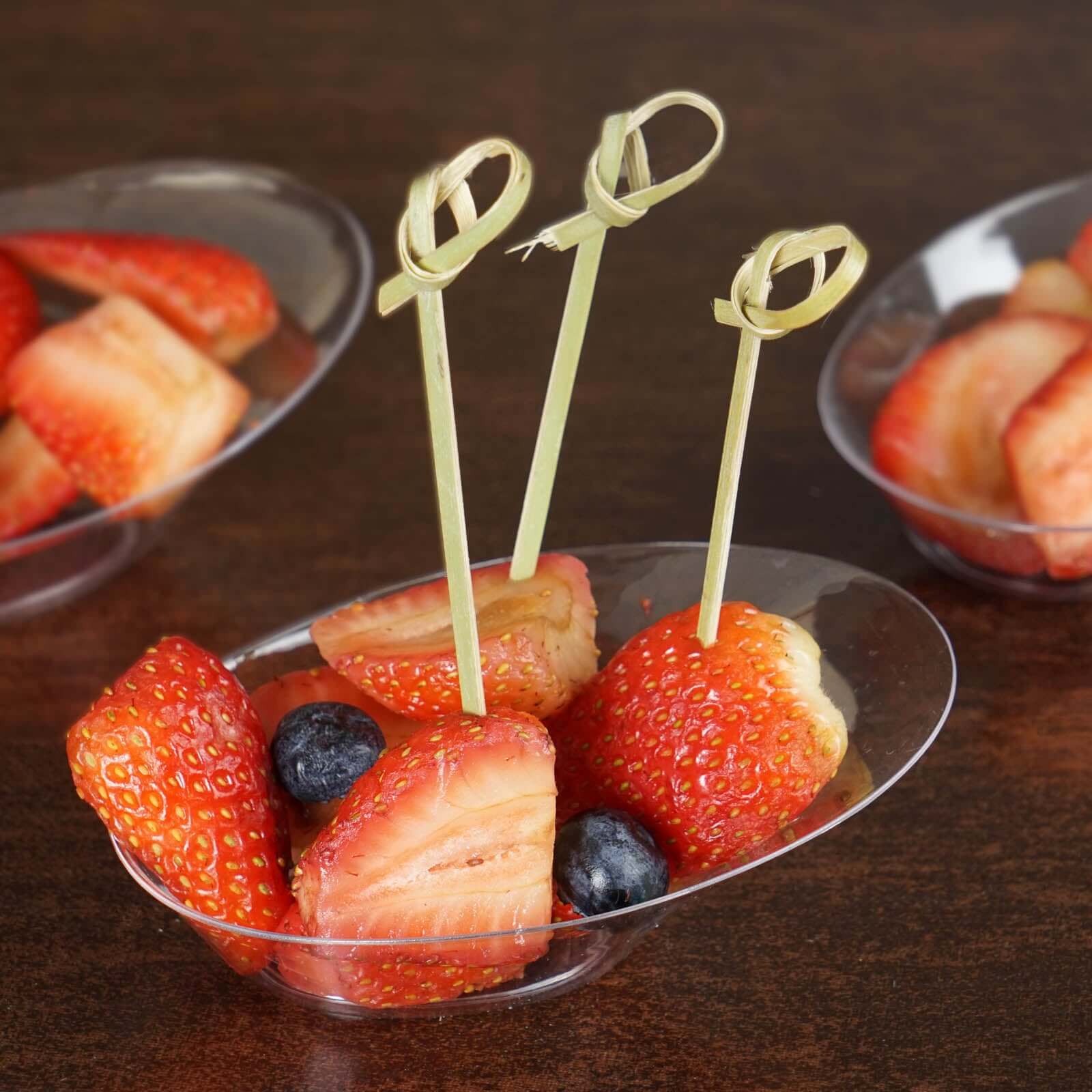 100-Pack Bamboo Skewers Knotted Style - Natural Eco Friendly Wooden Cocktail Picks for Food Display Party Snacks & Outdoor Cooking 3.5"