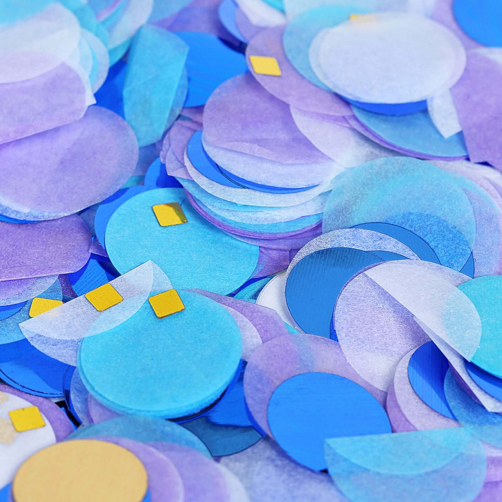 18G Bag Tissue Paper and Foil Table Confetti Mix, Purple Theme Festive Balloon Decor Blue, Gold, Royal Blue, White