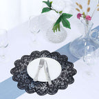 6-Pack Dining Table Mats Floral Lace Design Black - Vinyl Non-Slip Surface with Vintage Appeal 15"