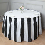 Plastic Table Skirt White/Black Stripe - Reliable Disposable Skirt for Parties 14ft 10 Mil