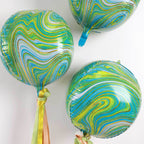 3 Pack 13" Green Gold Marble Orbz Foil Balloons, 4D Sphere Mylar Balloons