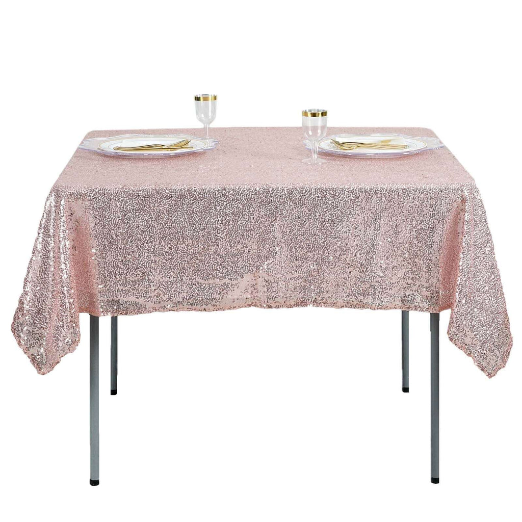 Sequin 60"x60" Table Overlay Square Tablecloth Blush - Luxe Wedding Table Topper