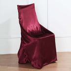 Satin Chair Cover Self-Tie Universal Design Burgundy - Durable Slip-On Cover for Folding, Dining, Banquet & Standard Chairs