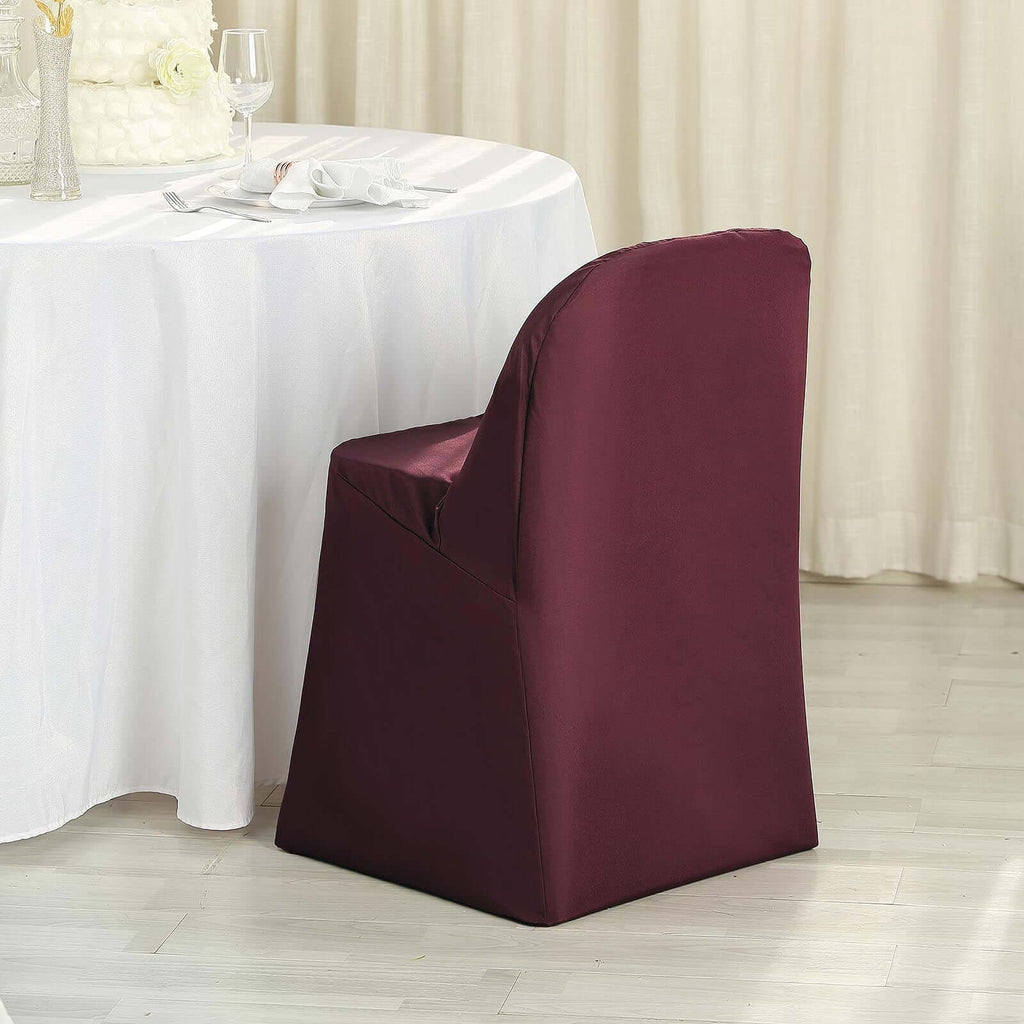 Polyester Slip On Folding Chair Covers Burgundy - Stain-Resistant Reusable Durable Fabric