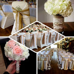 Natural Burlap Chair Sash 5"x108" with Lace Hessian Jute - Rustic Bow Design for Weddings & Gatherings