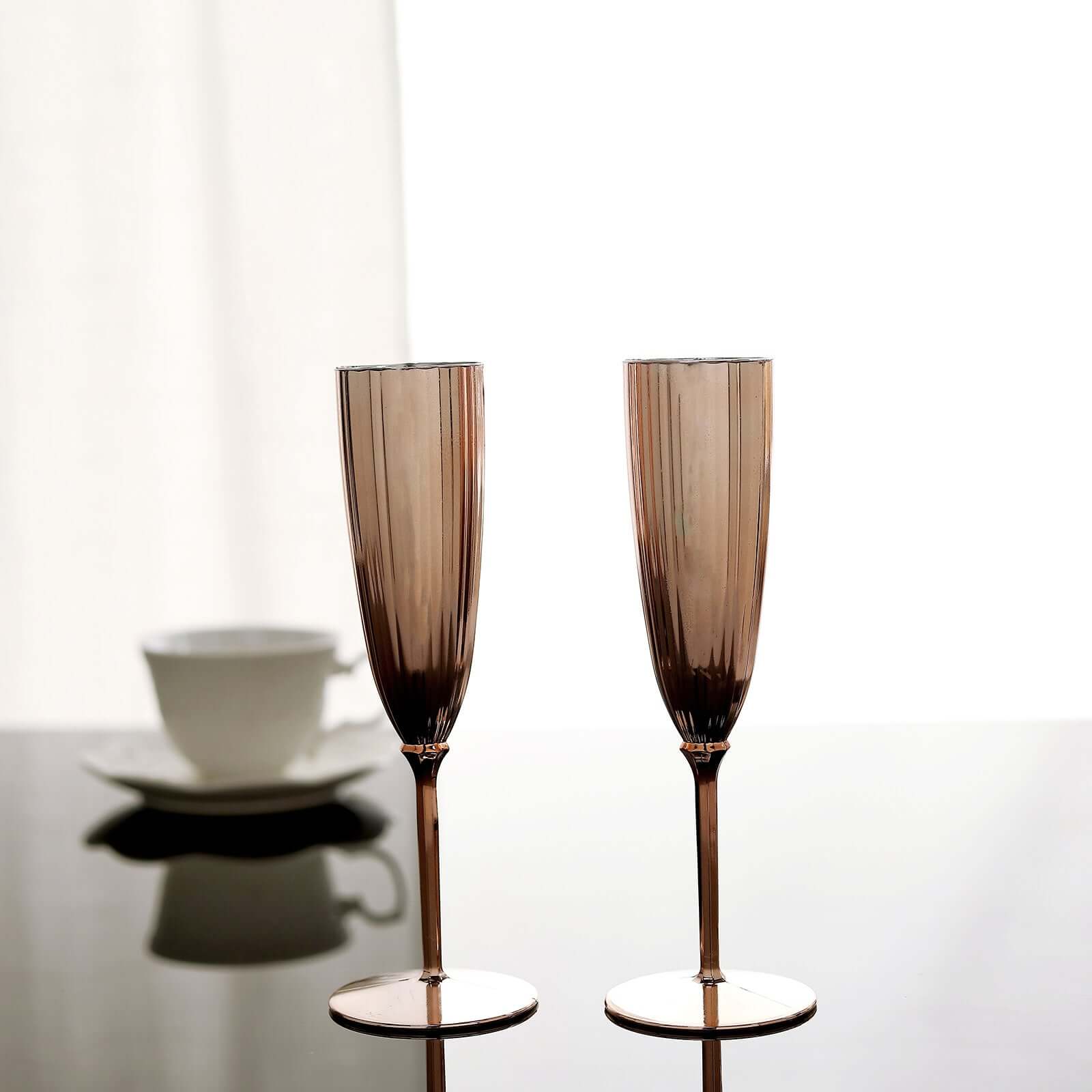 6-Pack Plastic Champagne Flutes in Metallic Rose Gold - Classy Disposable Champagne Glasses for Toasting & Cocktail Parties 5oz
