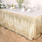 Metallic Foil Fringe Table Skirt Champagne with Self Adhesive Backing - Durable Tinsel Skirt for Parties 30"x9ft