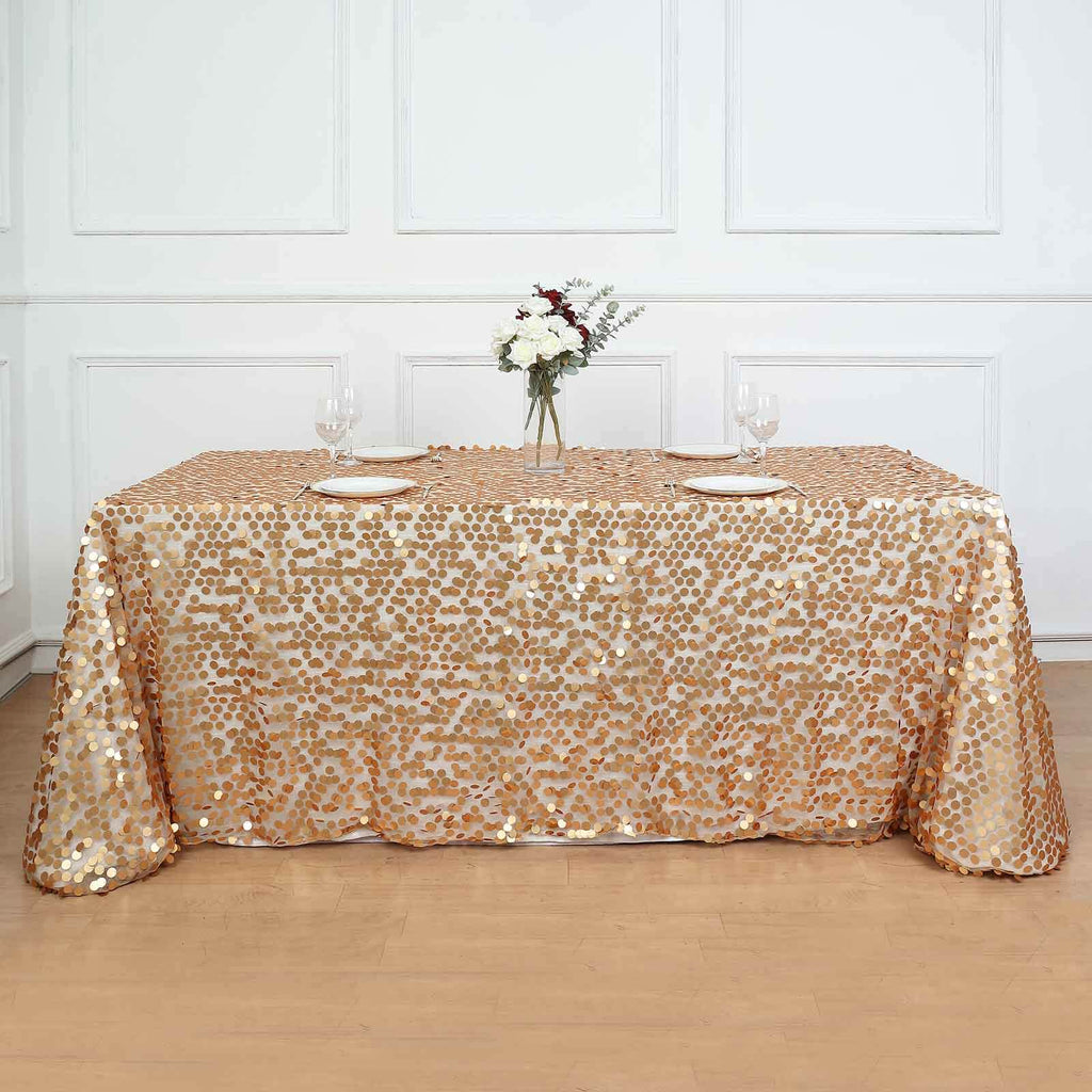 Sequin 90"x132" Rectangle Tablecloth Matte Champagne - Seamless Big Payette Table Cover