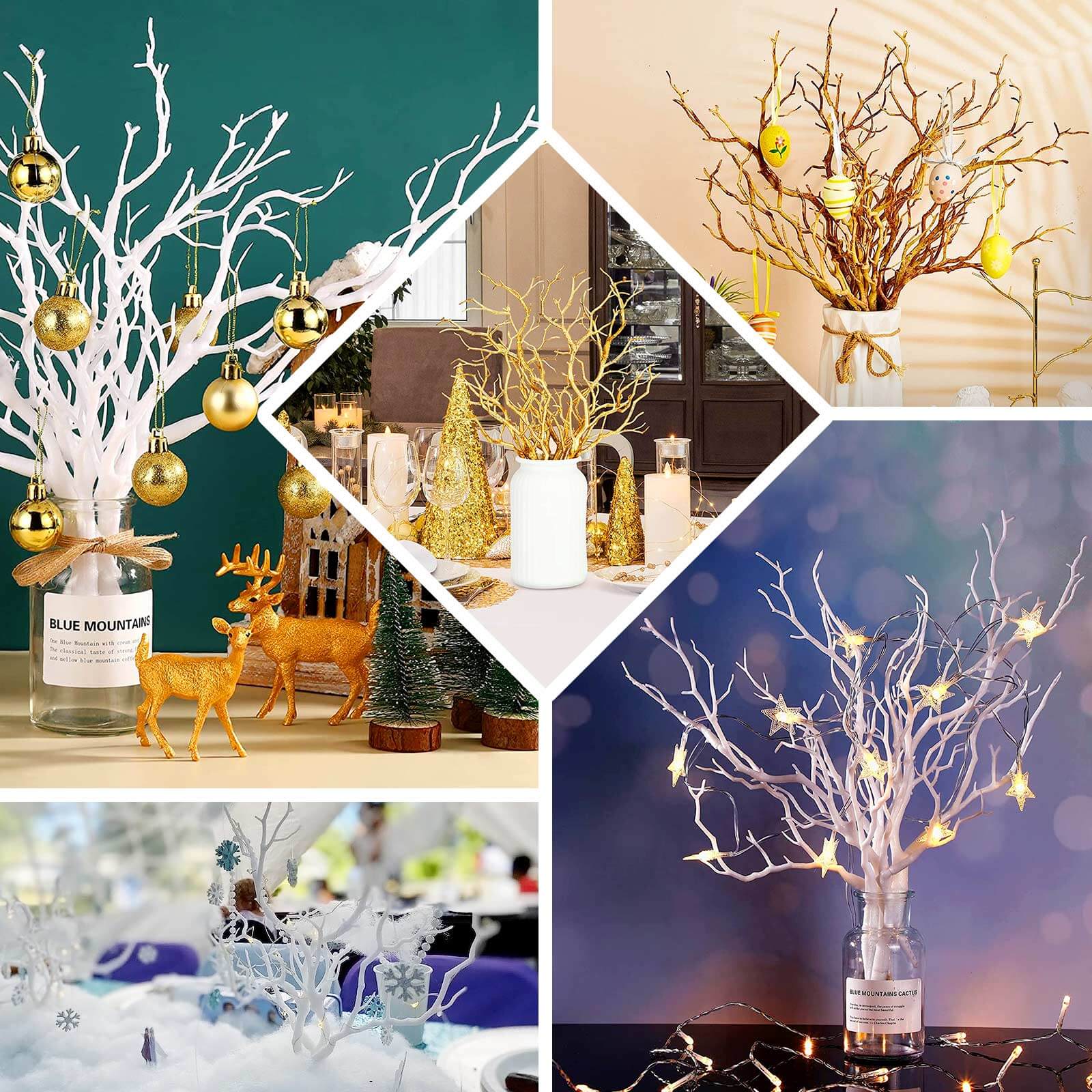 10-Pack Artificial Manzanita Tree Branch White for Vase Filler Home Wedding Centerpiece Ornament 14"