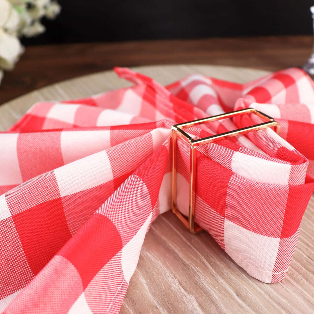 5 Pack Polyester 15"x15" Napkins Red/White Buffalo Plaid Gingham Style Cloth Napkins