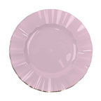10-Pack Plastic 11" Round Dinner Plates in Lavender Lilac Ruffled Rim with Gold Edging - Sturdy Disposable Dinnerware