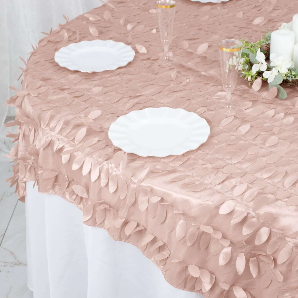 Taffeta 72"x72" Table Overlay Square Tablecloth Dusty Rose - 3D Leaf Petal Table Cover