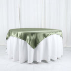 Satin 60"x60" Table Overlay Square Tablecloth Dusty Sage Green - Smooth Silky Touch Table Cover