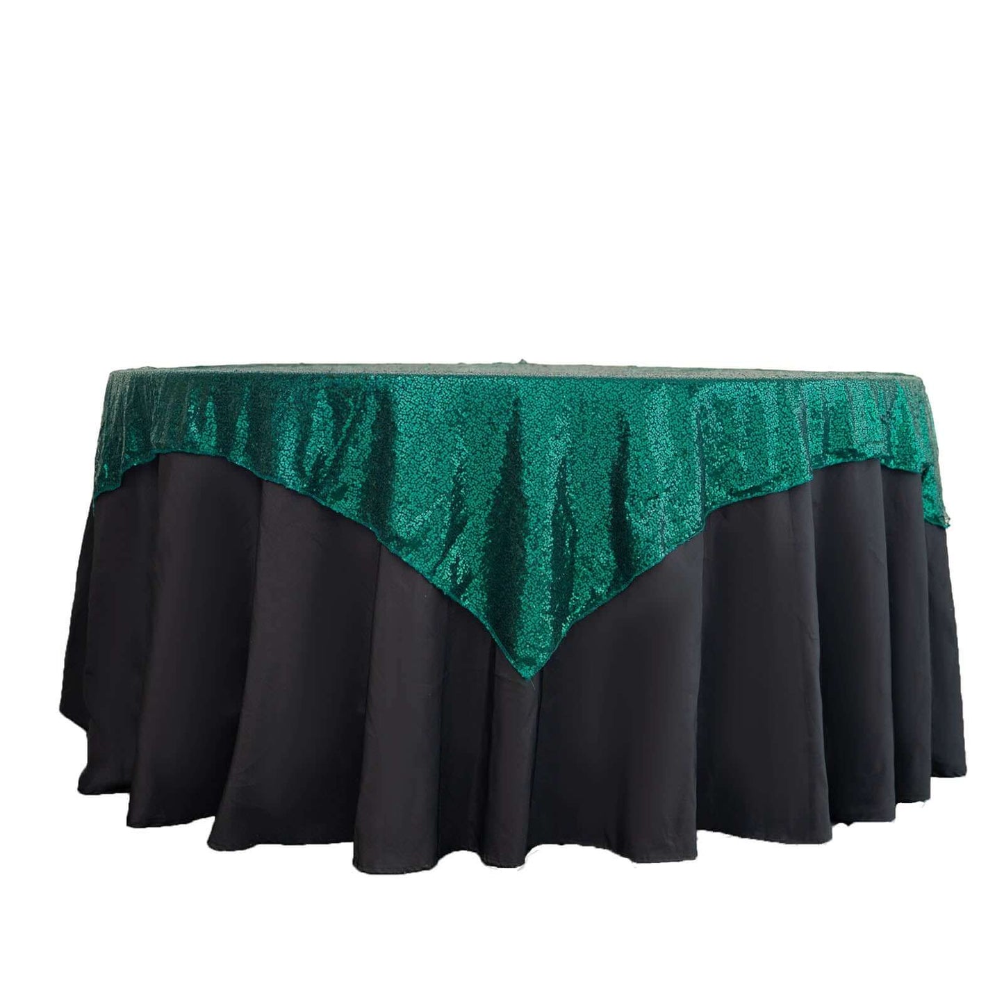 Sequin 60"x60" Table Overlay Square Tablecloth Hunter Emerald Green - Luxe Wedding Table Topper