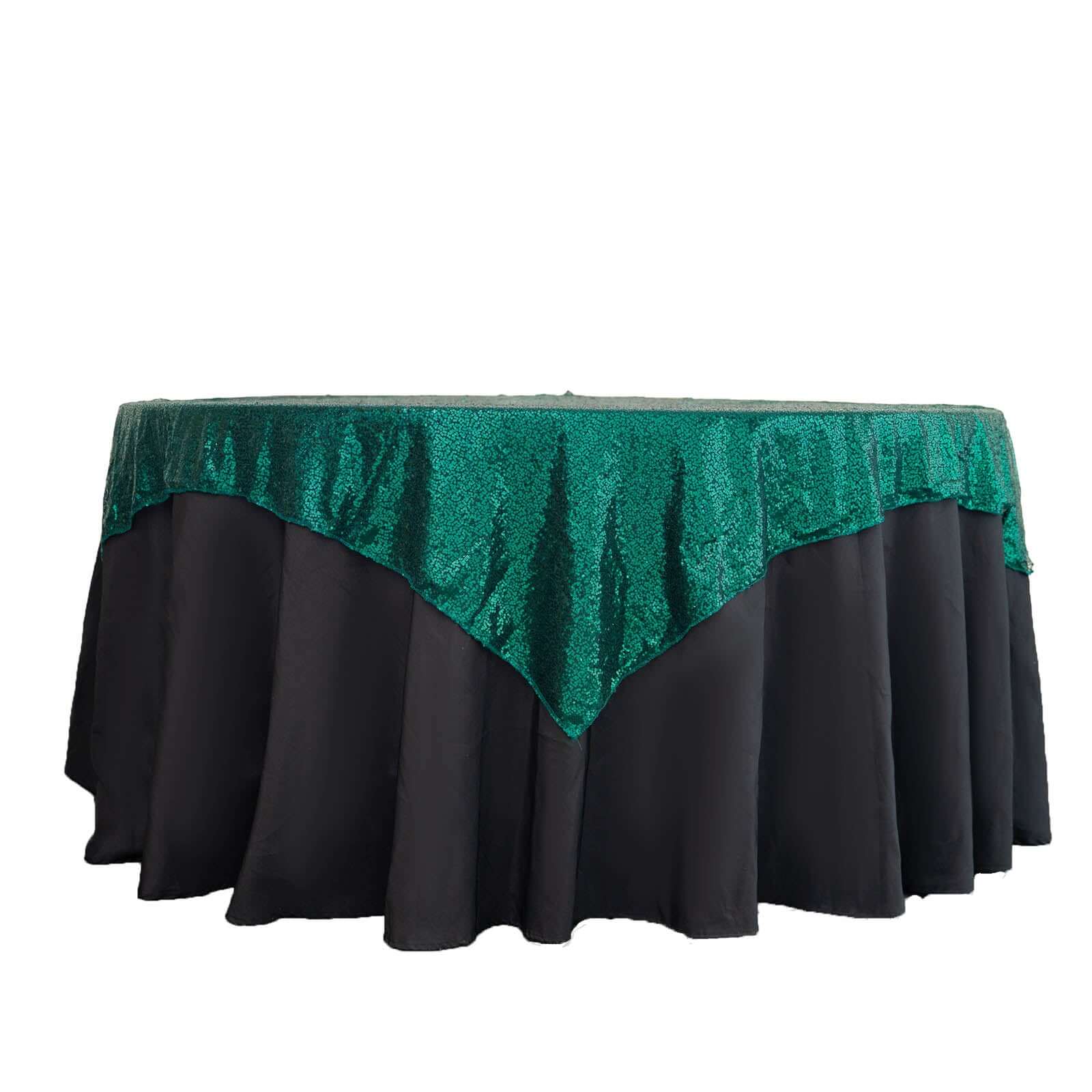 Sequin 60"x60" Table Overlay Square Tablecloth Hunter Emerald Green - Luxe Wedding Table Topper