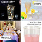 12-Pack Plastic Party Cups Clear Silver Glitter - Durable Disposable Tumblers for Drinks 17oz 6"