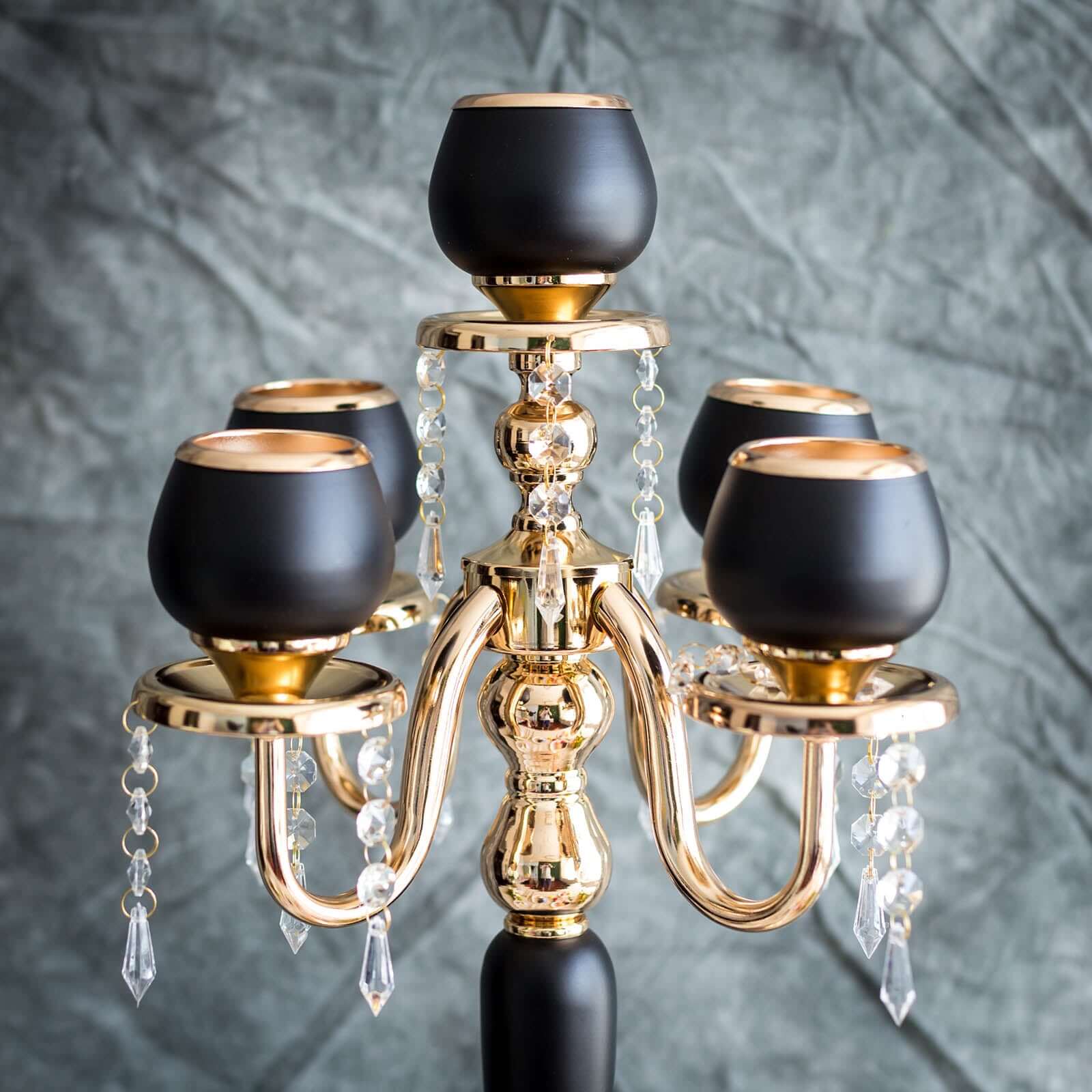 5-Arm Metal Candelabra Candle Holder Gold/Black - Chic Table Centerpiece for Events 25"