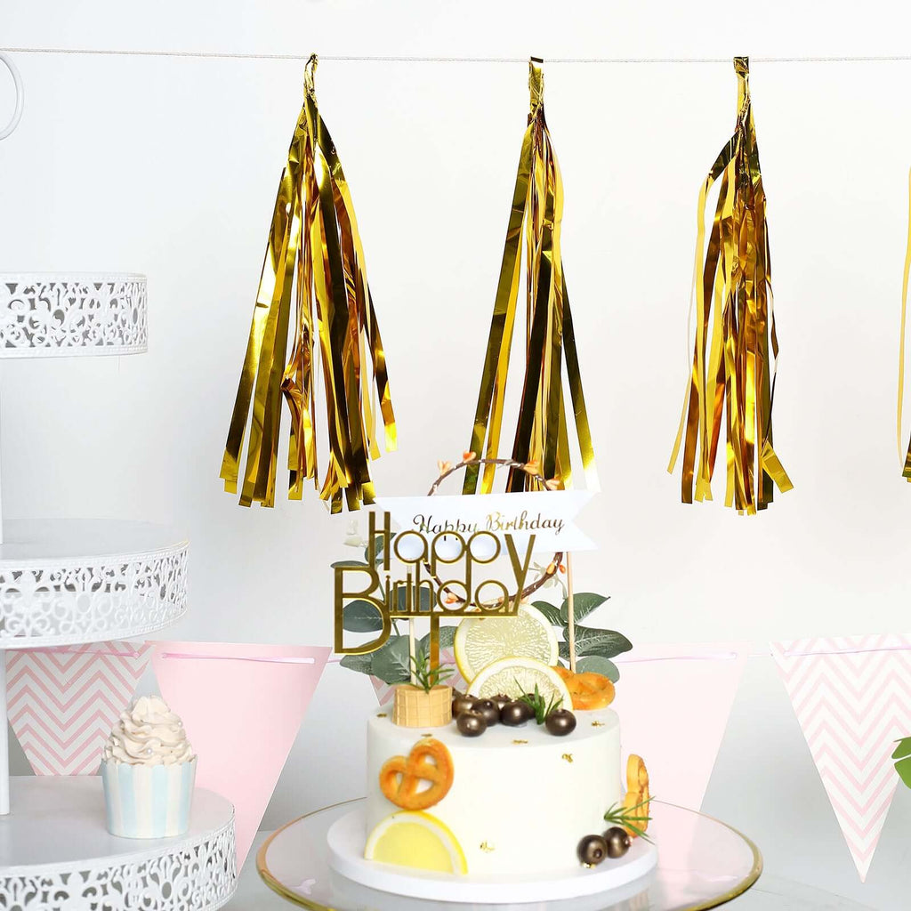 7.5ft Long Metallic Gold Foil Tassels Fringe Garland, Tinsel Streamer Party Backdrop Decorations