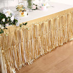 Metallic Foil Fringe Table Skirt Matte Gold with Self Adhesive Backing - Durable Tinsel Skirt for Parties 30"x9ft
