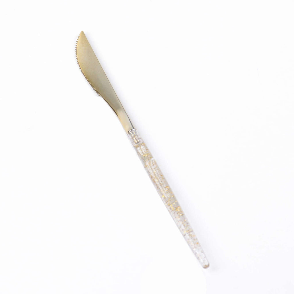 24-Pack Plastic Knives with Gold Glitter - Disposable Silverware Cutlery for Events