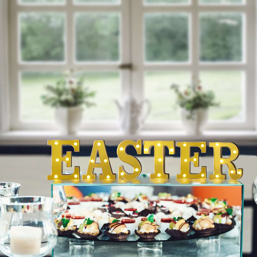 3D Marquee Letter "E" Warm White 6 LED Lights Gold - Chic Light-Up Decor for Events 6"