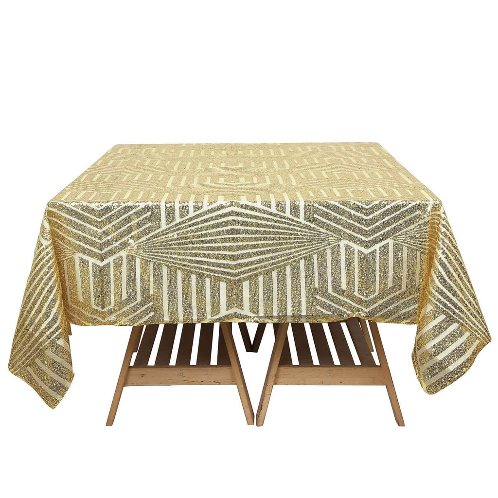 Sequin 72" Table Overlay Square Tablecloth Gold with Diamond Glitz Design - Perfect for Luxe Events
