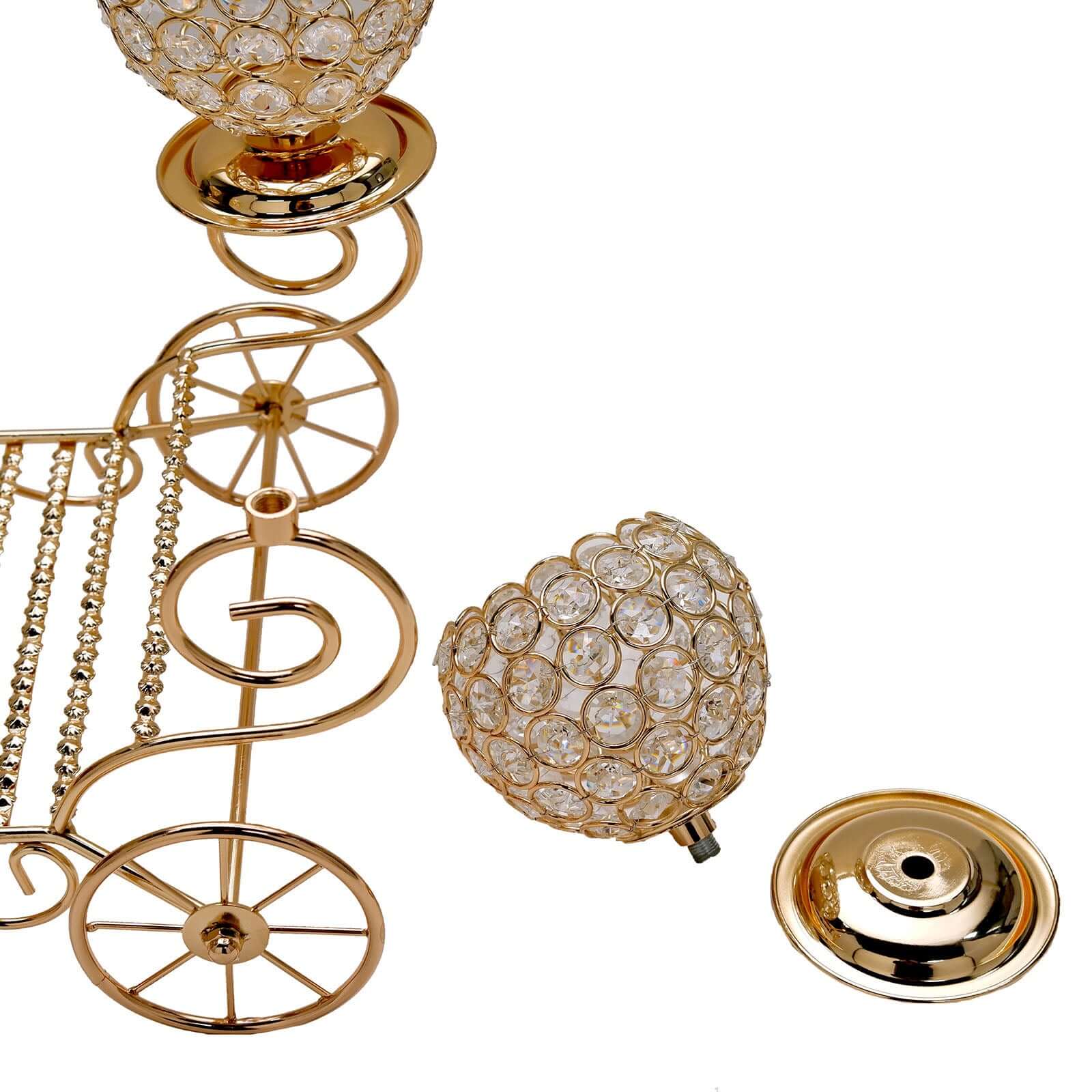Candle Holder 4-Arm Gold Metal Crystal Cinderella Carriage Wedding Centerpiece - Decorative Display 18"