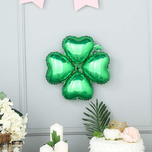 10 Pack 15" Shiny Green Four Leaf Clover Shaped Mylar Foil Balloons