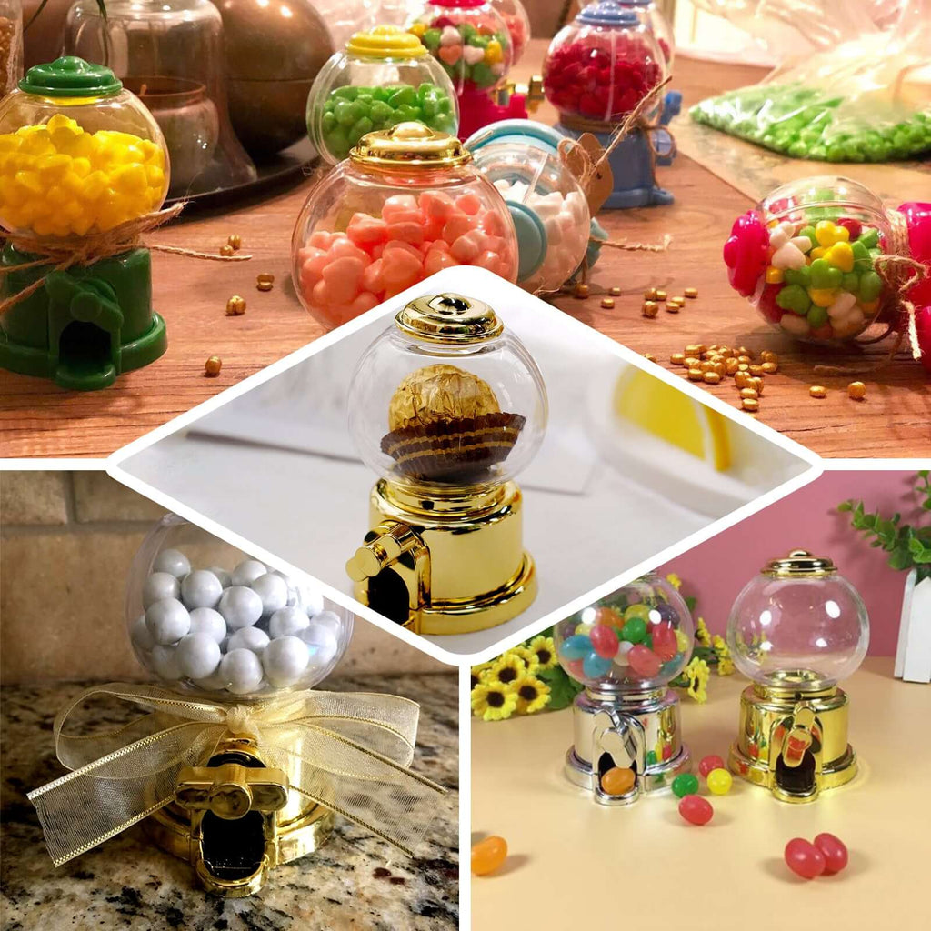 6 Pack 3.5" Clear Gold Mini Gumball Machine Treats Party Favor Boxes, Small Candy Container Gift Boxes