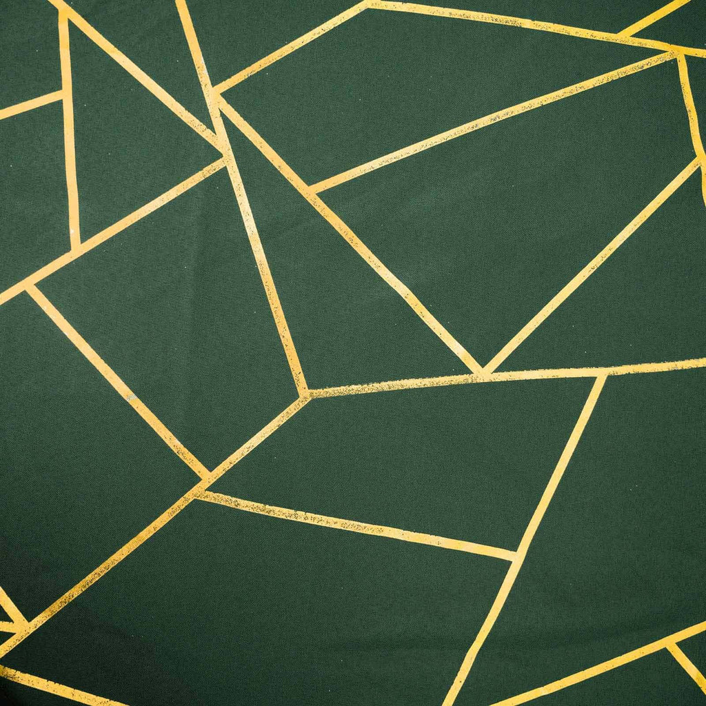Polyester 120" Round Tablecloth Hunter Emerald Green with Gold Foil Geometric Pattern Wrinkle-Resistant Seamless Table Cover