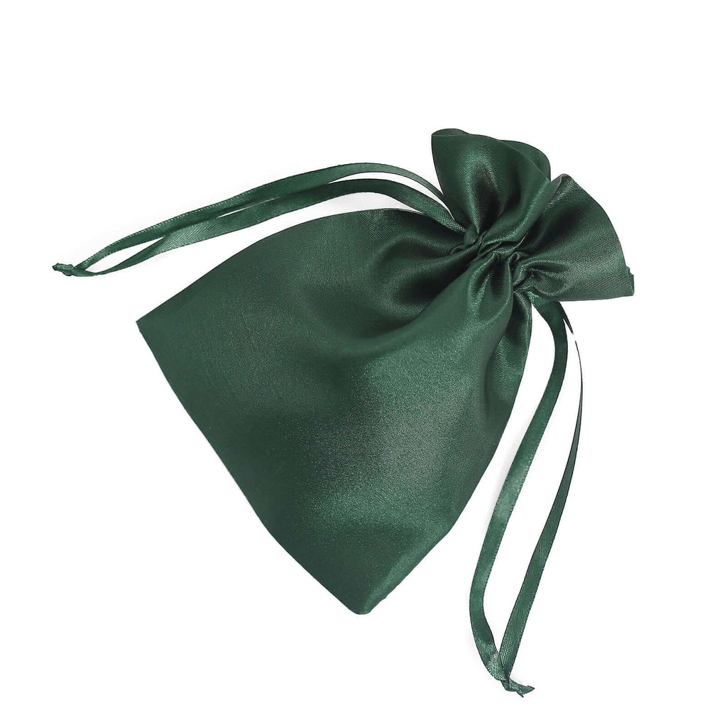 12 Pack 5"x7" Hunter Emerald Green Satin Wedding Party Favor Bags, Drawstring Pouch Gift Bags