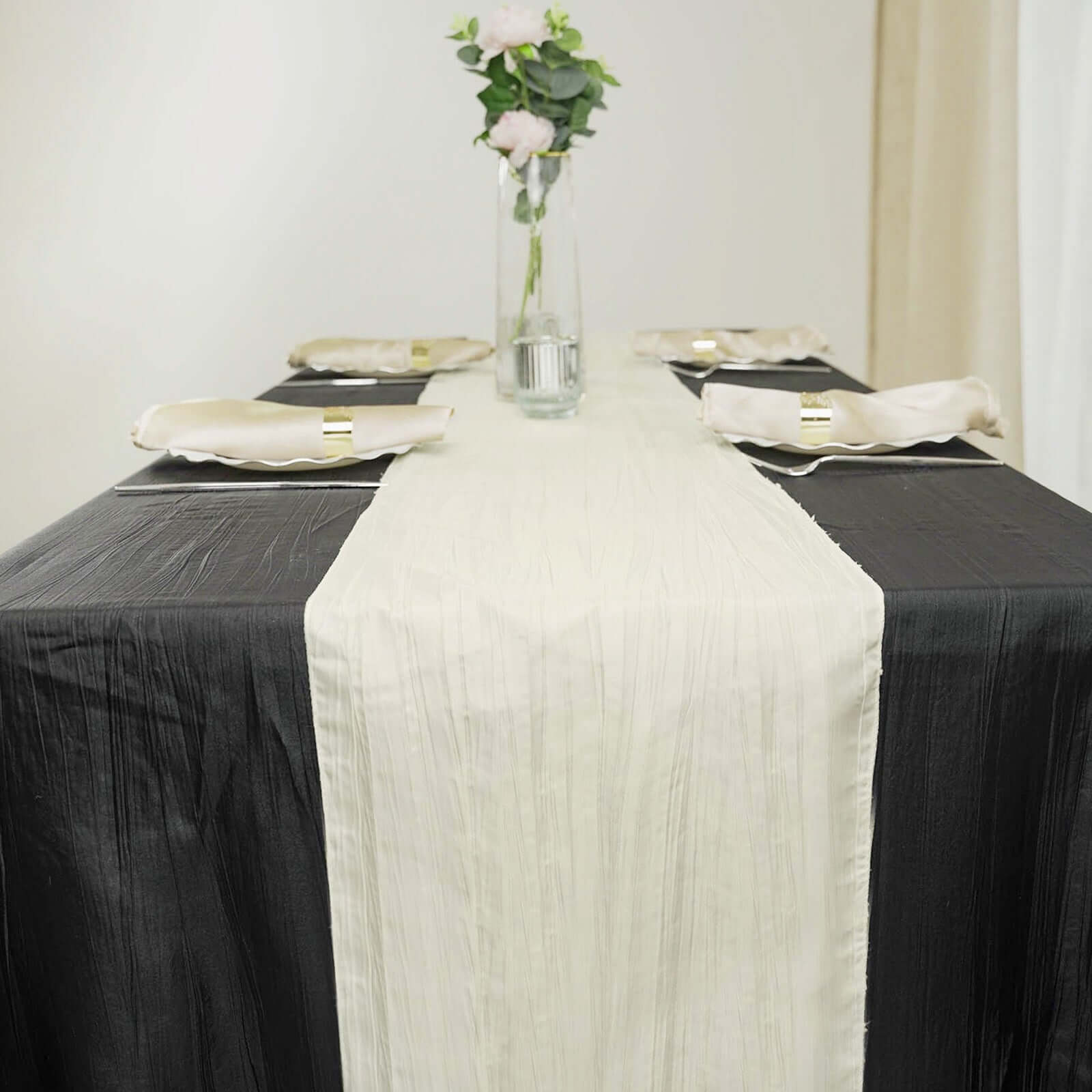 Taffeta 12"x108" Table Runner Ivory - Accordion Crinkle Design