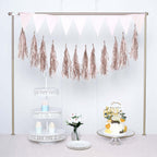 12 Pack Pre-Tied Rose Gold Paper Fringe Tassels With Garland String, Hanging Streamer Banner