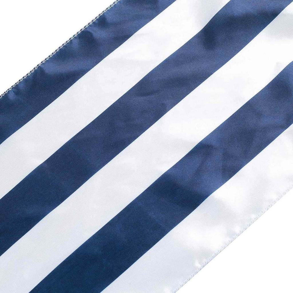 Satin 12"x108" Table Runner Navy Blue/White Stripe - Classic Striped Design