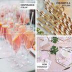 25-Pack Paper Straws White/Rose Gold Striped - Stylish Disposable Straws for Drinks 8"