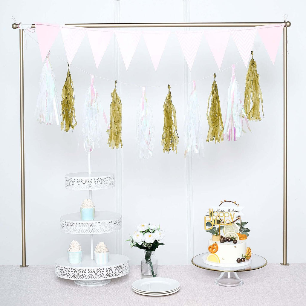 12 Pack Pre-Tied Gold Paper Fringe Tassels With Garland String, Hanging Streamer Banner
