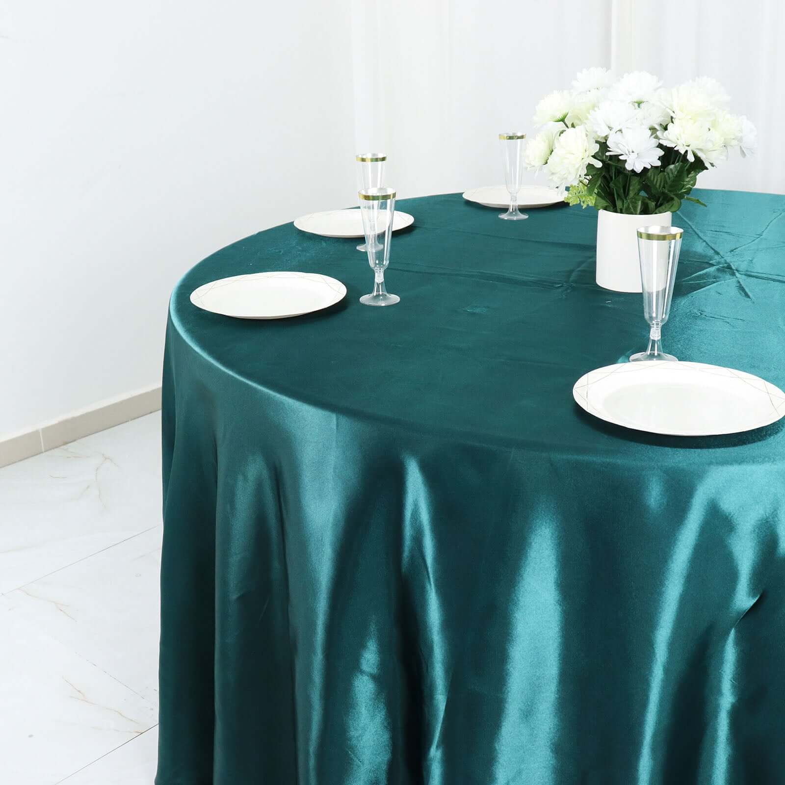 Satin 120" Round Tablecloth Peacock Teal - Stylish Seamless Table Cover