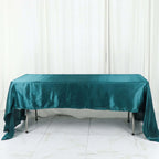 Satin Rectangular 60"x126" Tablecloth Peacock Teal - Smooth and Lustrous Table Cover