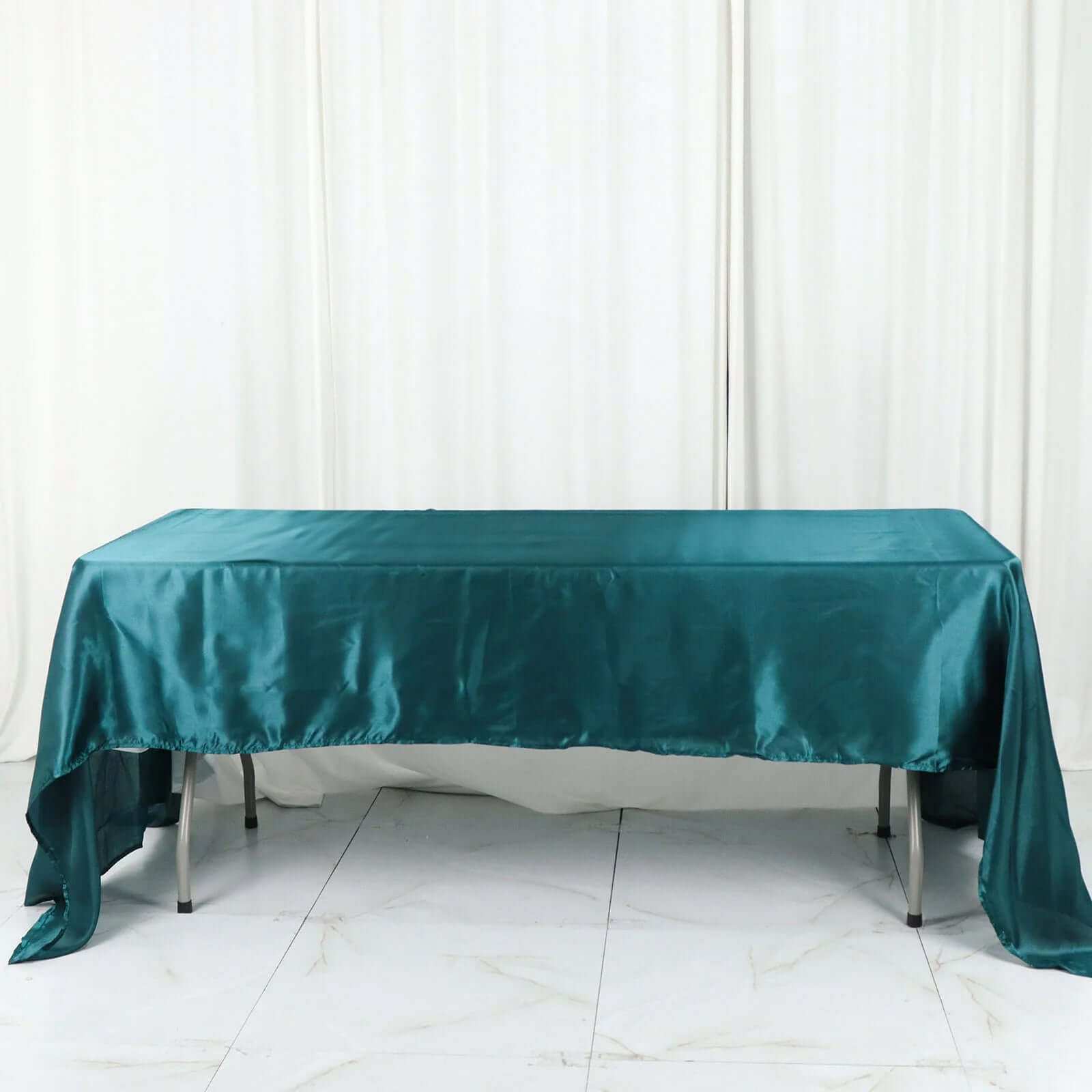 Satin Rectangular 60"x126" Tablecloth Peacock Teal - Smooth and Lustrous Table Cover