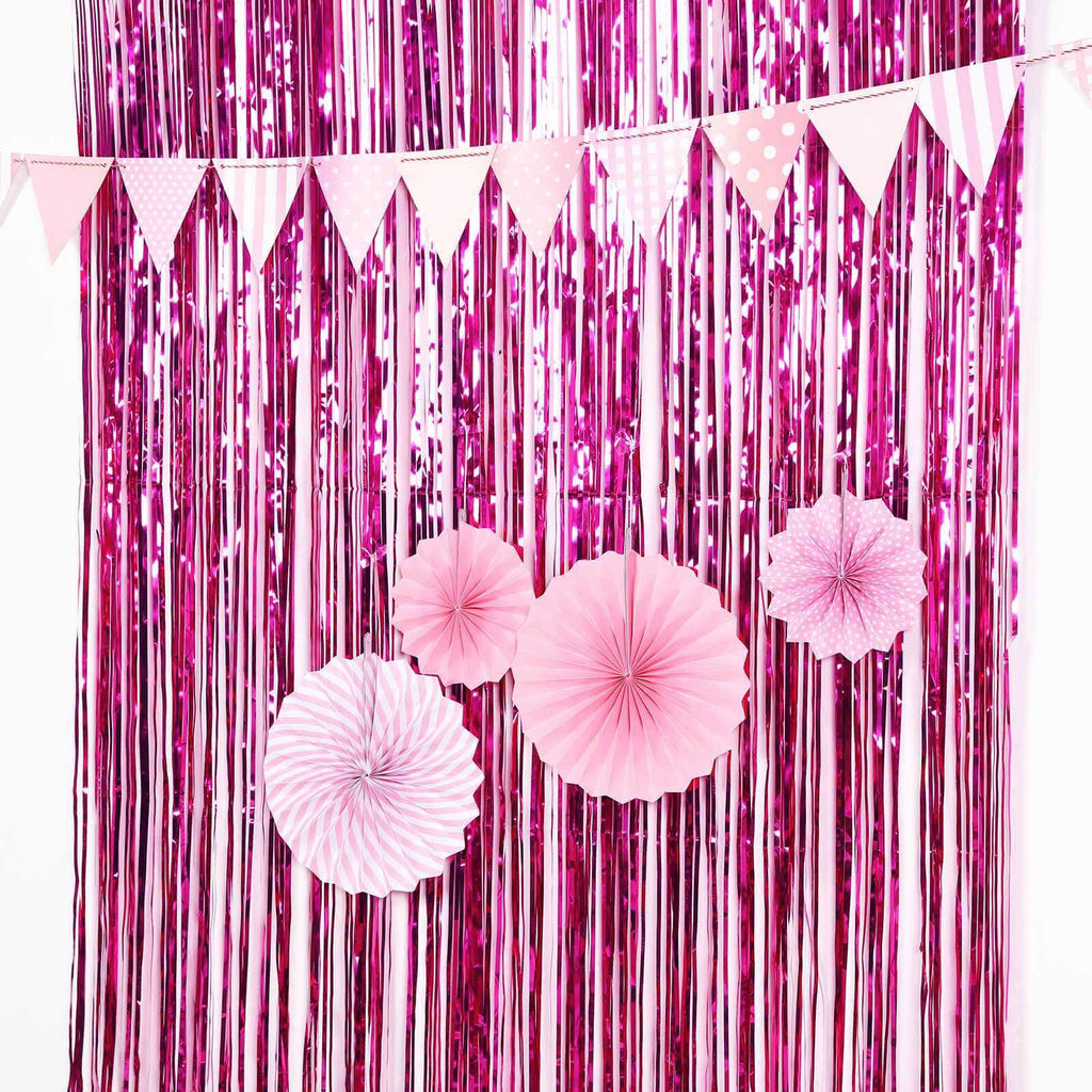 8ft Fuchsia Metallic Tinsel Foil Fringe Doorway Curtain Party Backdrop