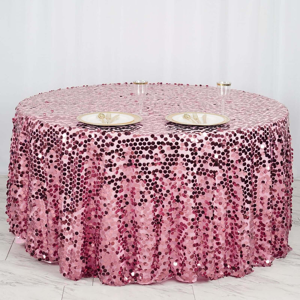 Sequin 120" Round Tablecloth Pink - Seamless Big Payette Table Cover