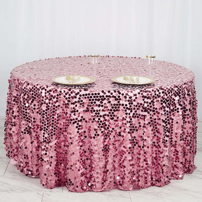 Sequin 120" Round Tablecloth Pink - Seamless Big Payette Table Cover