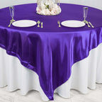 Satin 90"x90" Table Overlay Square Tablecloth Purple - Smooth Finish Table Topper