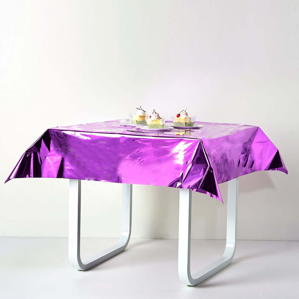 Metallic Foil Tablecloth Square Purple - Stylish Disposable Party Cover 50"x50"