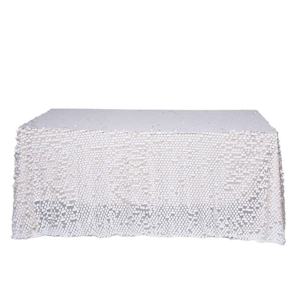 Sequin 90"x156" Rectangle Tablecloth White - Seamless Big Payette Table Cover