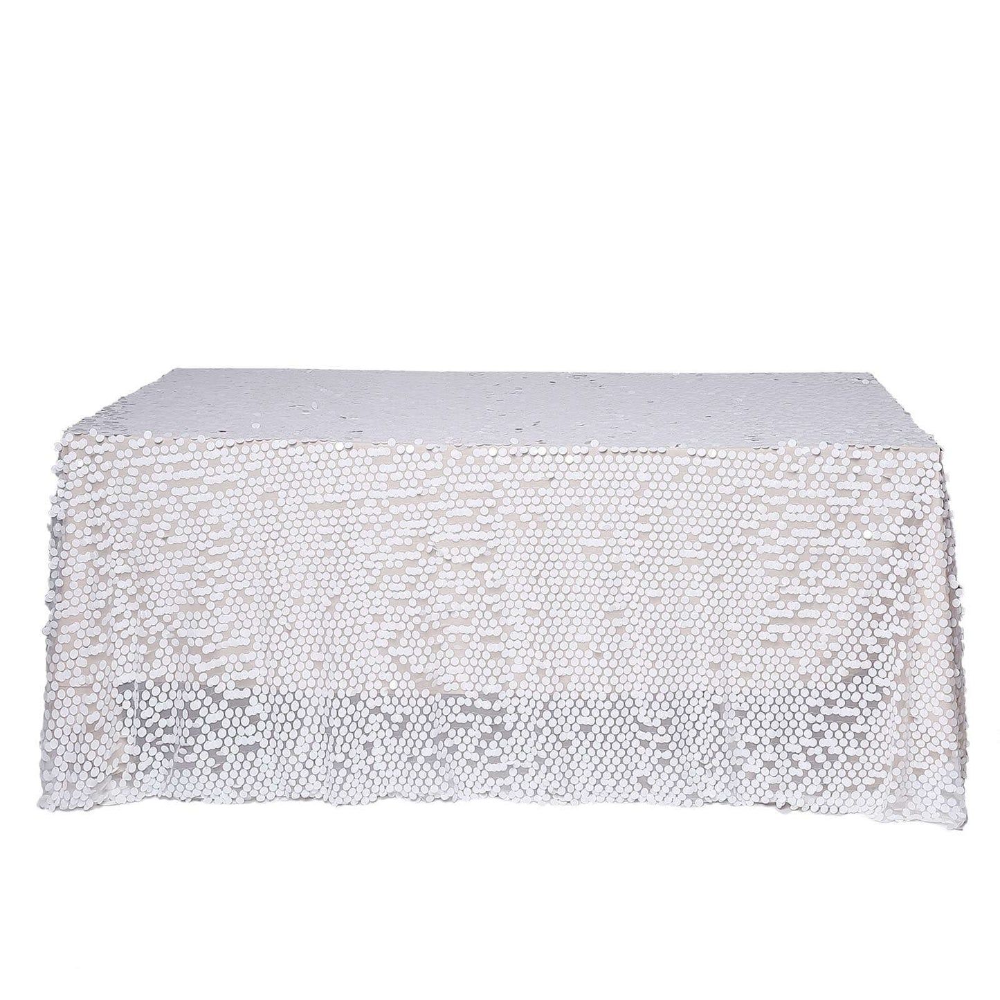Sequin 90"x156" Rectangle Tablecloth White - Seamless Big Payette Table Cover