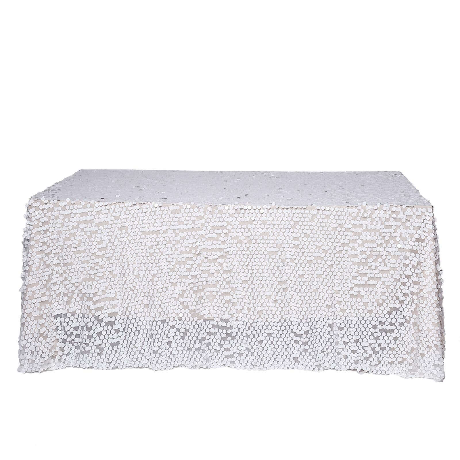 Sequin 90"x156" Rectangle Tablecloth White - Seamless Big Payette Table Cover
